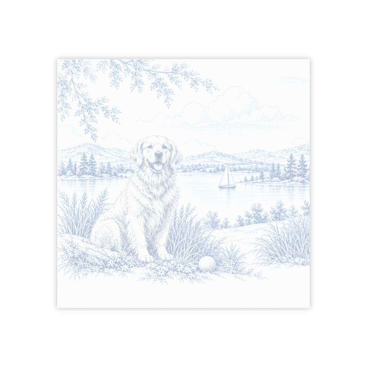 Golden Retriever Post-it® Note Pad — Toile Pattern | Indigo Blue
