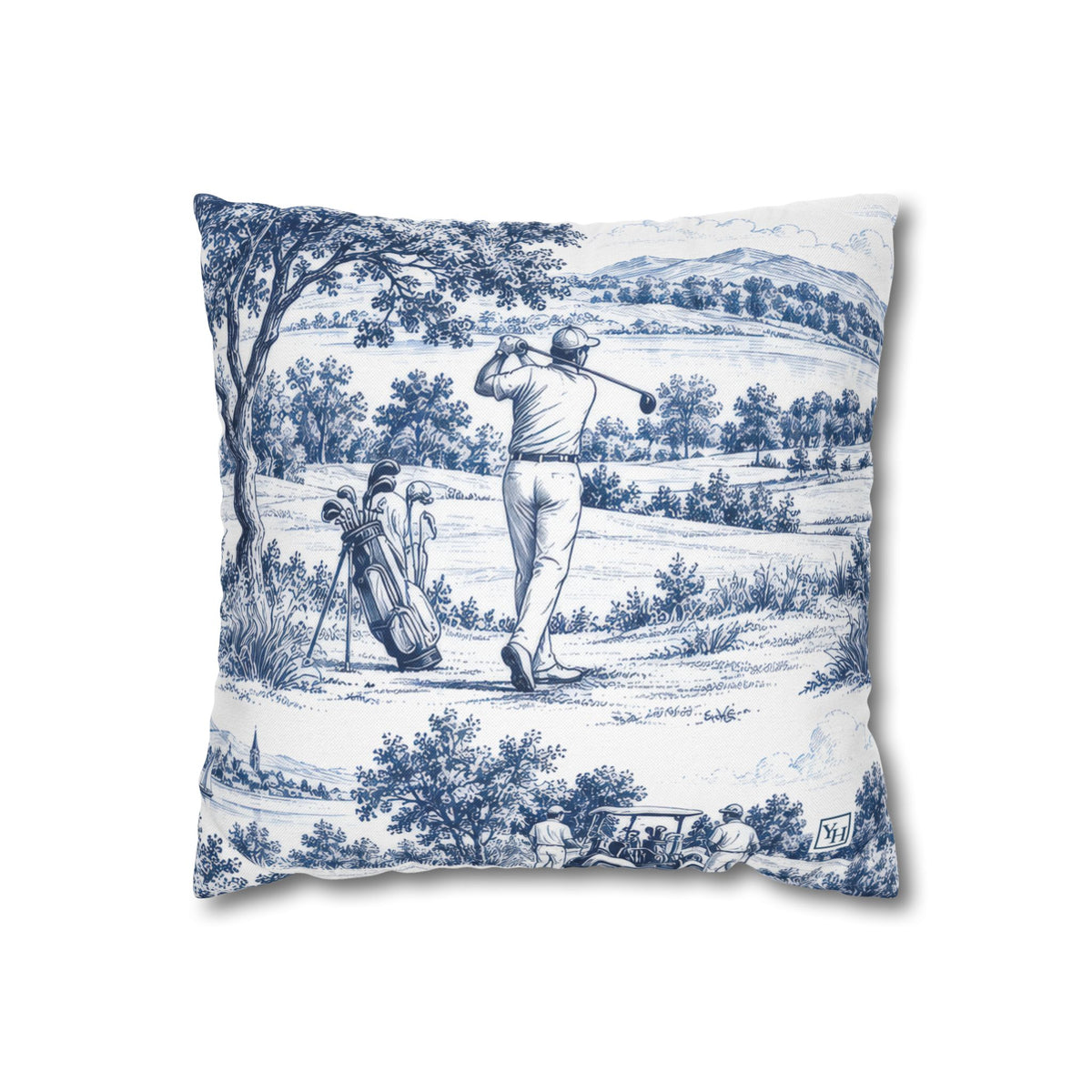 Golf Square Pillow Cover, Large Scale — Toile Pattern | Indigo Blue