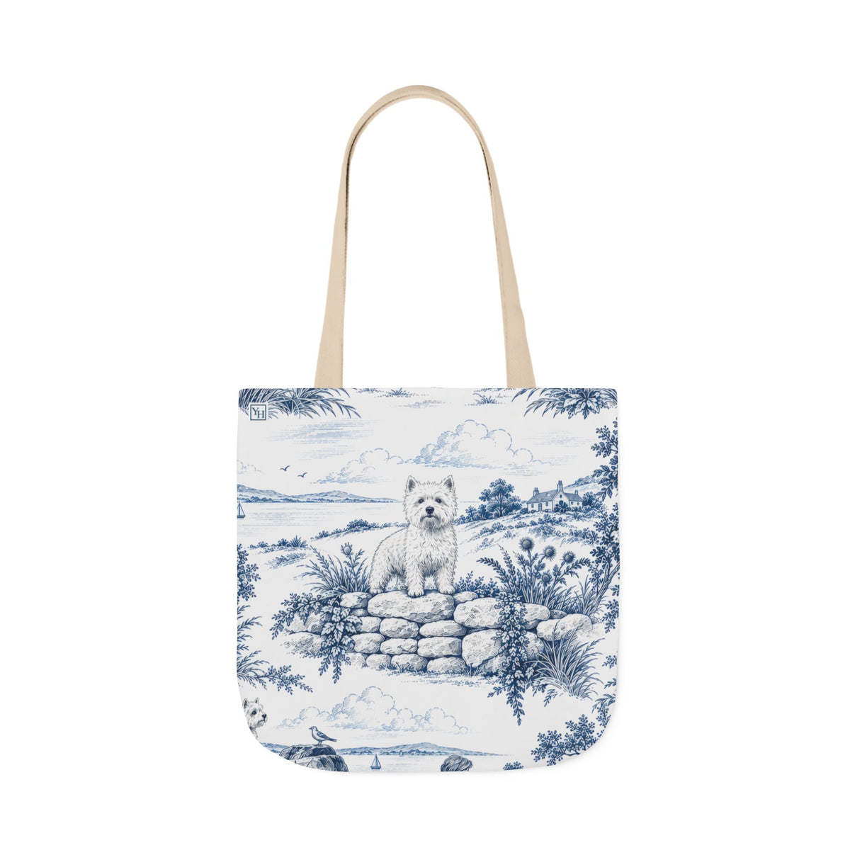 West Highland Terrier Canvas Tote Bag — Toile Pattern | Indigo Blue
