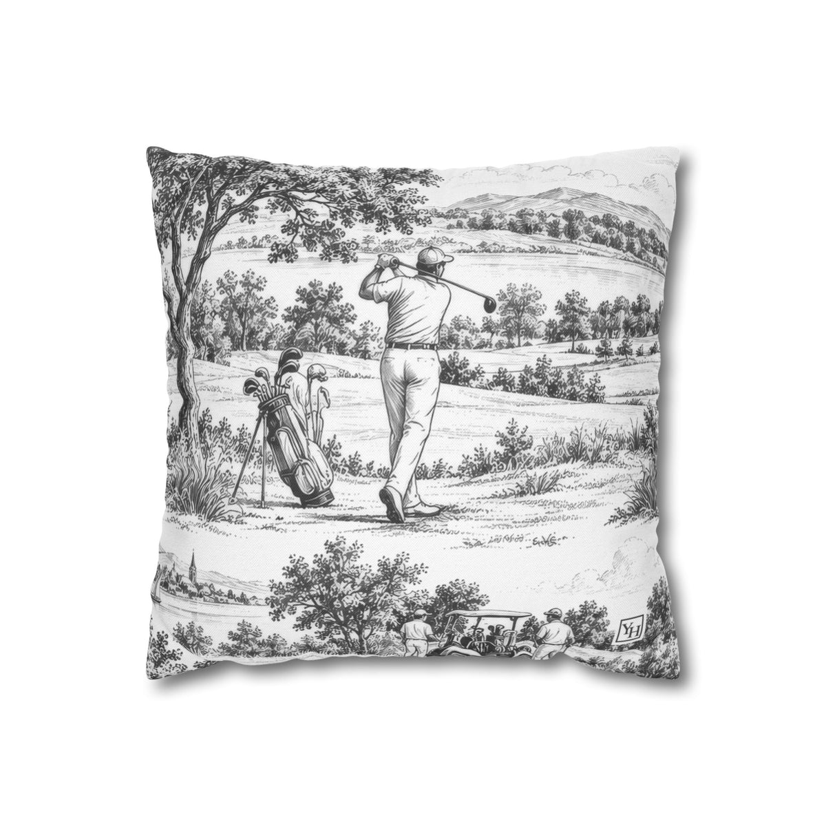 Golf Square Pillow Cover, Large Scale — Toile Pattern | Soft Black