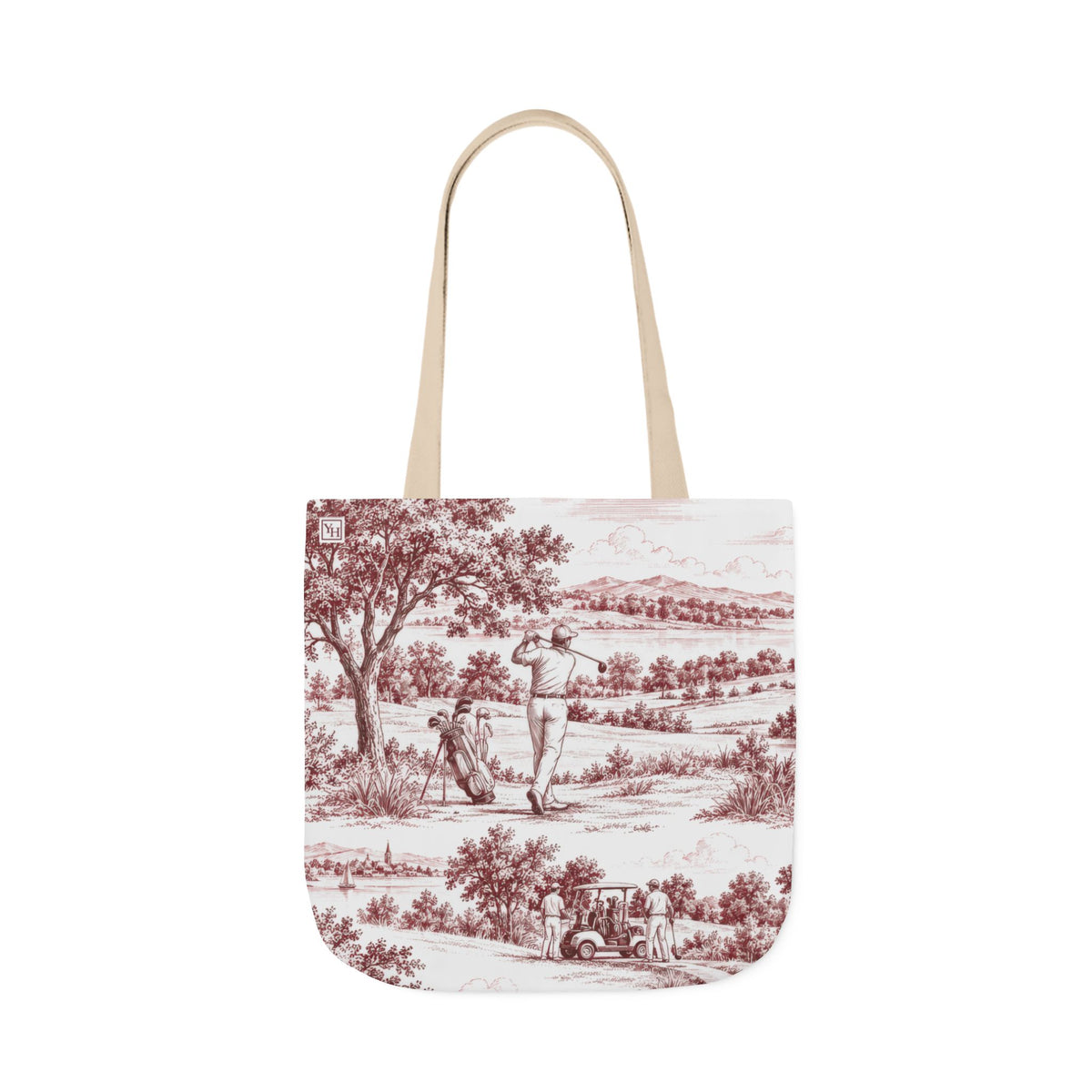 Golf Canvas Tote Bag — Toile Pattern | Turkish Red