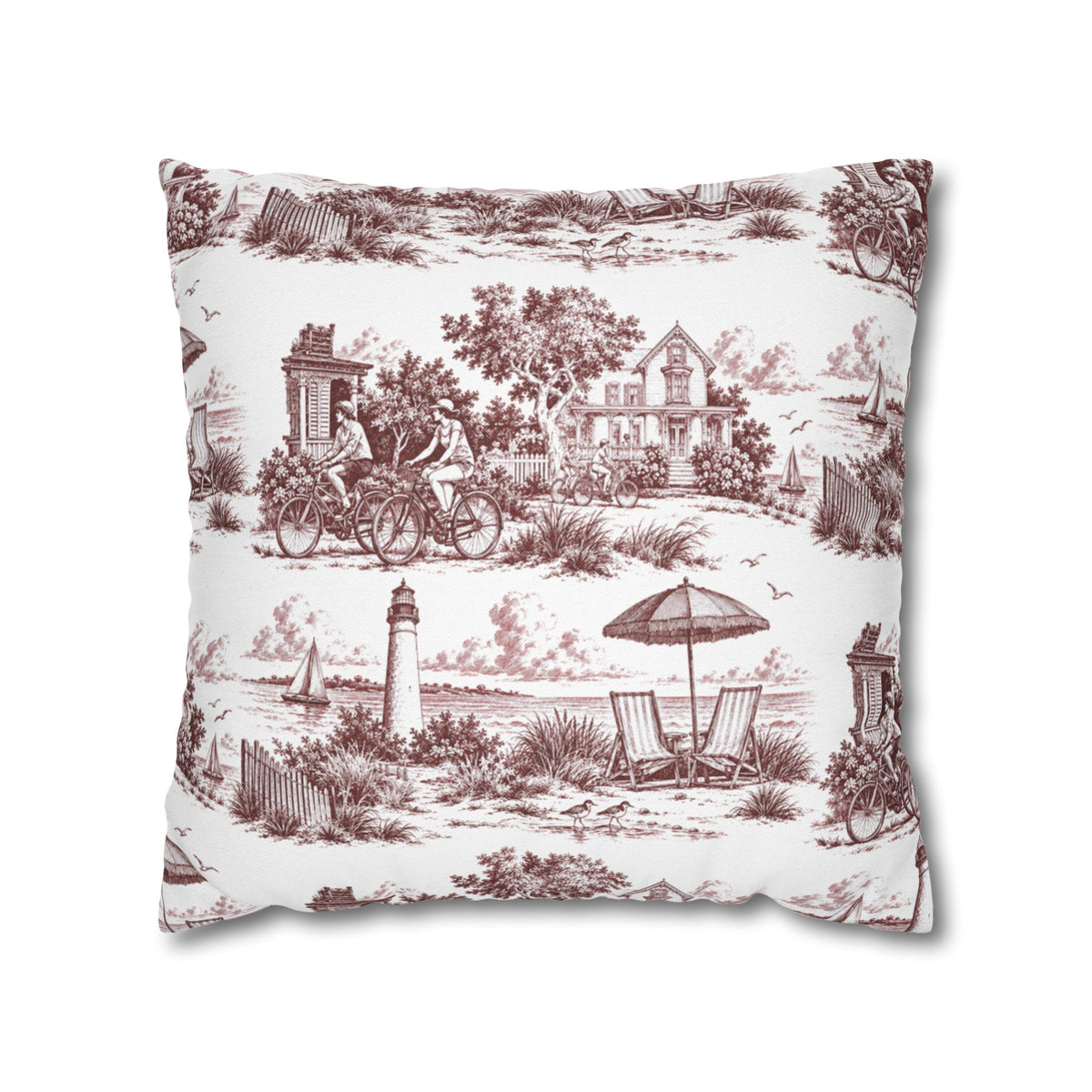 Cape May Square Pillow Cover — Toile Pattern | Turkish Red