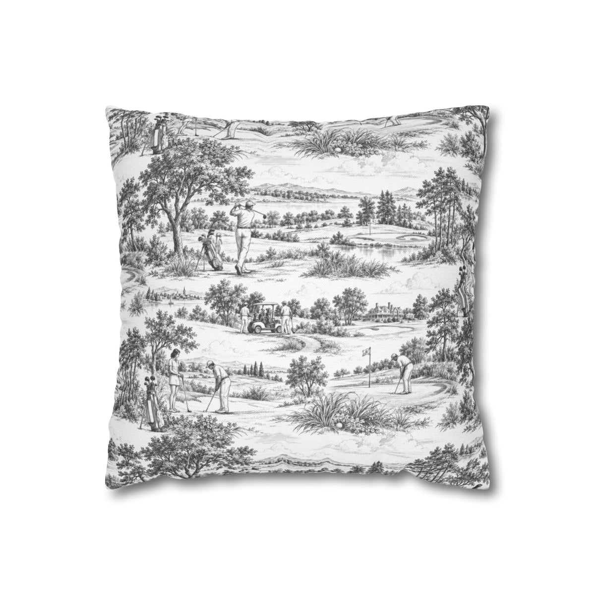 Golf Square Pillow Cover — Toile Pattern | Soft Black