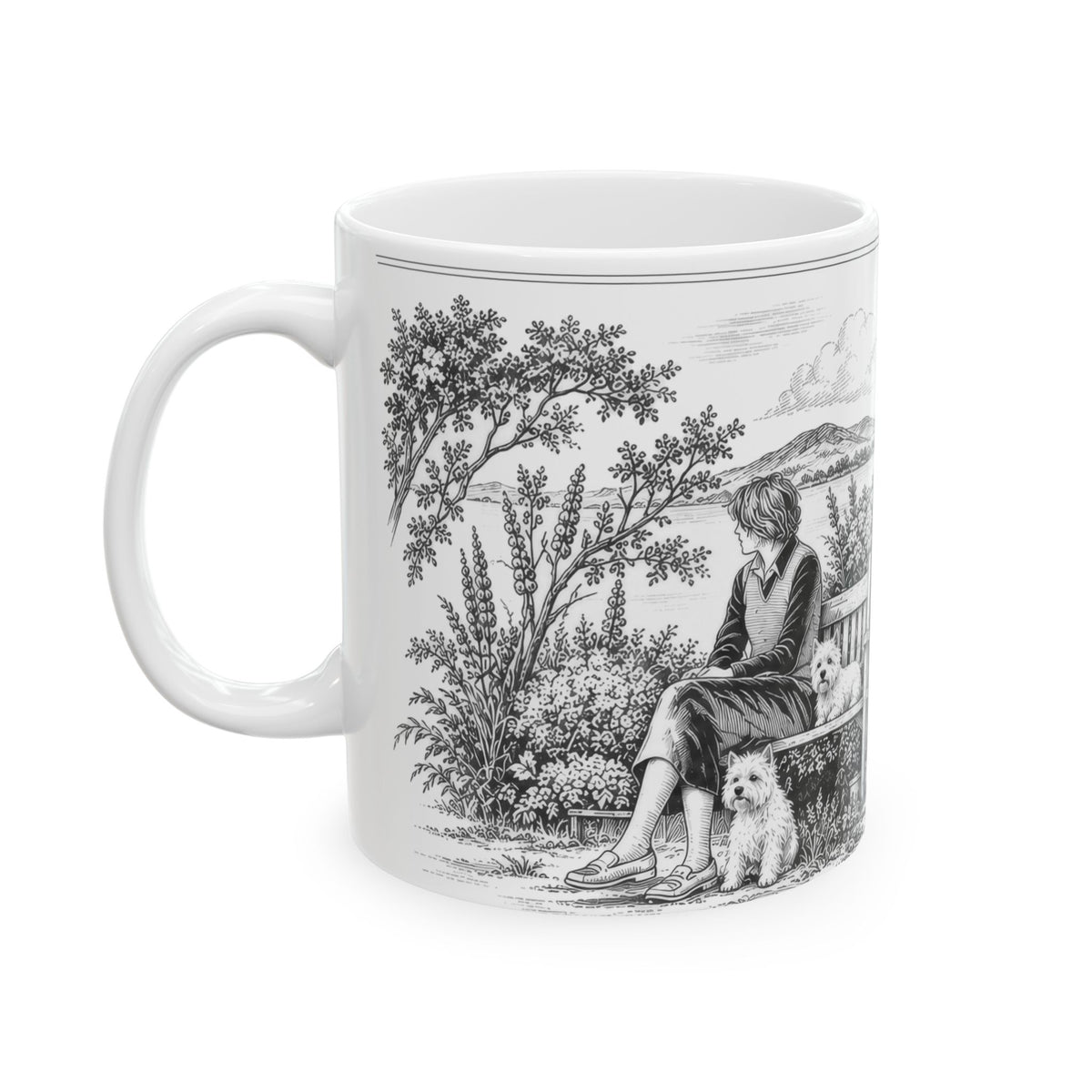 West Highland Terrier Ceramic Mug — Toile Pattern | Soft Black