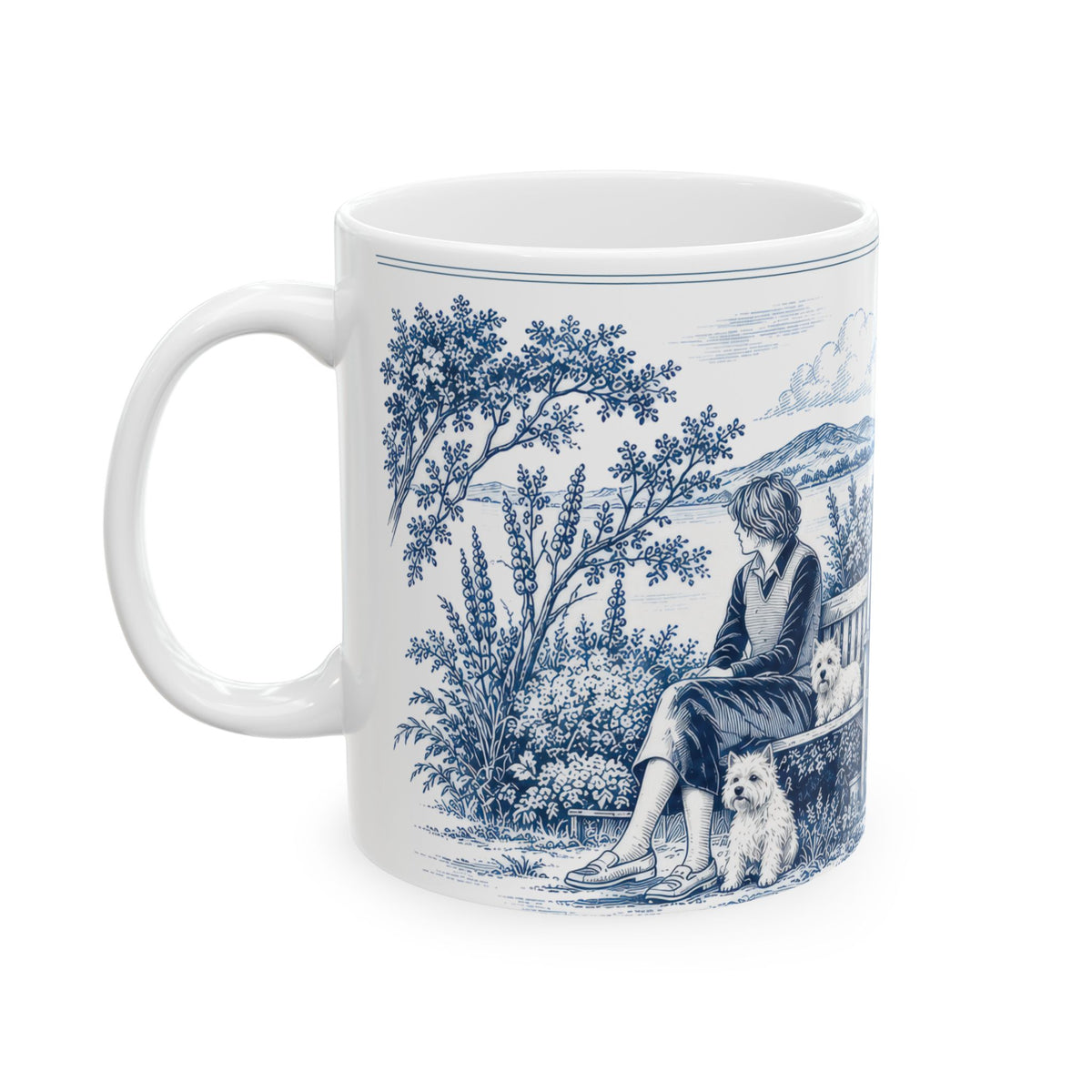 West Highland Terrier Ceramic Mug — Toile Pattern | Indigo Blue