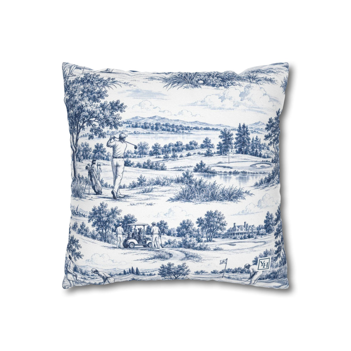 Golf Square Pillow Cover — Toile Pattern | Indigo Blue