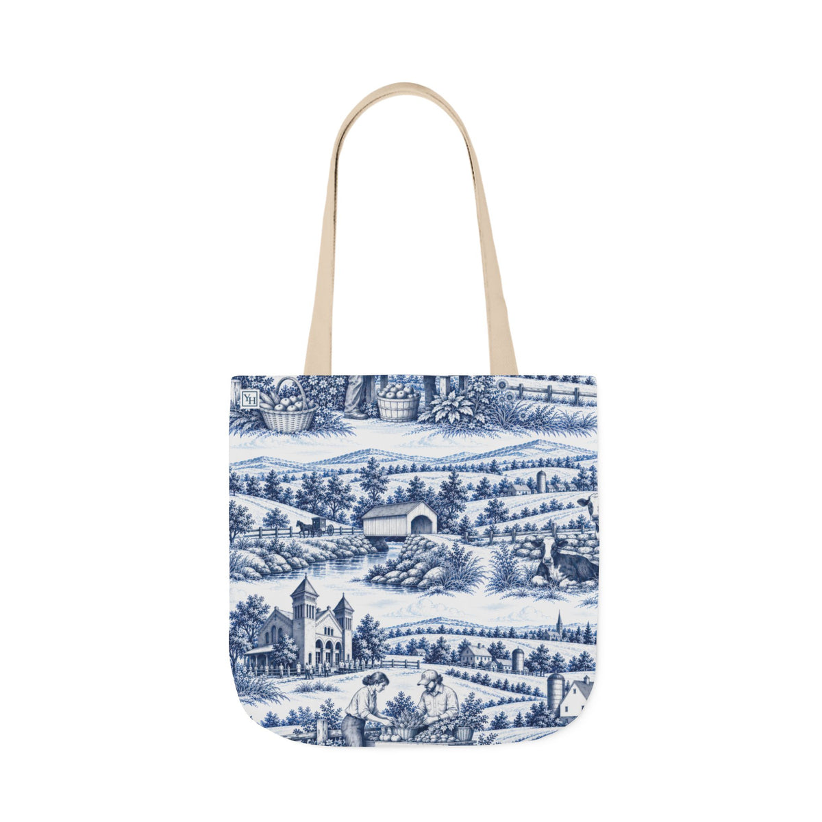 Lancaster Canvas Tote Bag — Toile Pattern | Indigo Blue