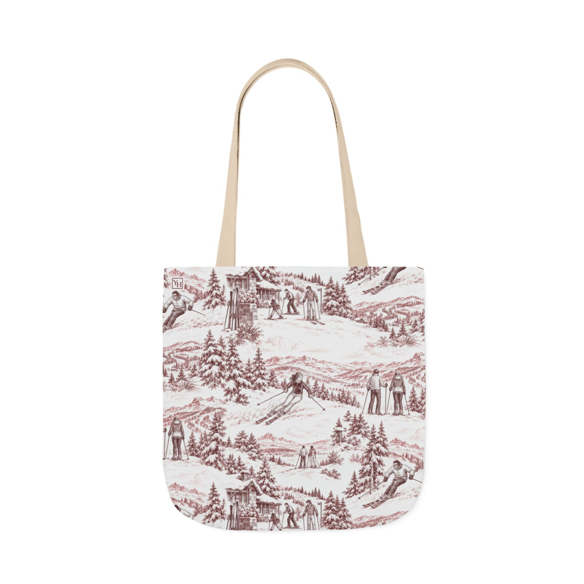 Skiing Canvas Tote Bag — Toile Pattern | Turkish Red
