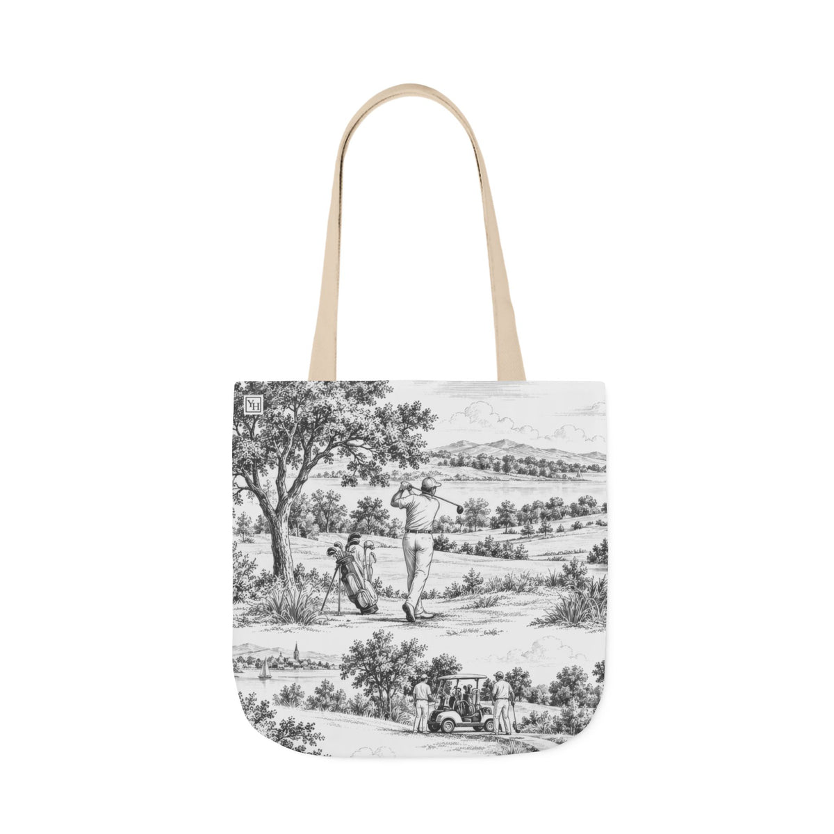 Golf Canvas Tote Bag — Toile Pattern | Soft Black