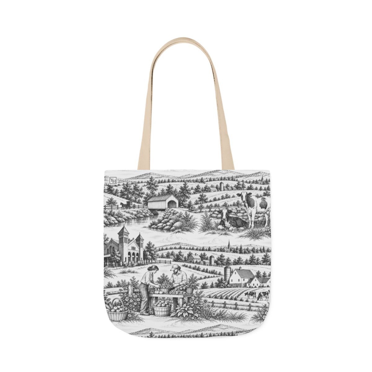 Lancaster Canvas Tote Bag — Toile Pattern | Soft Black