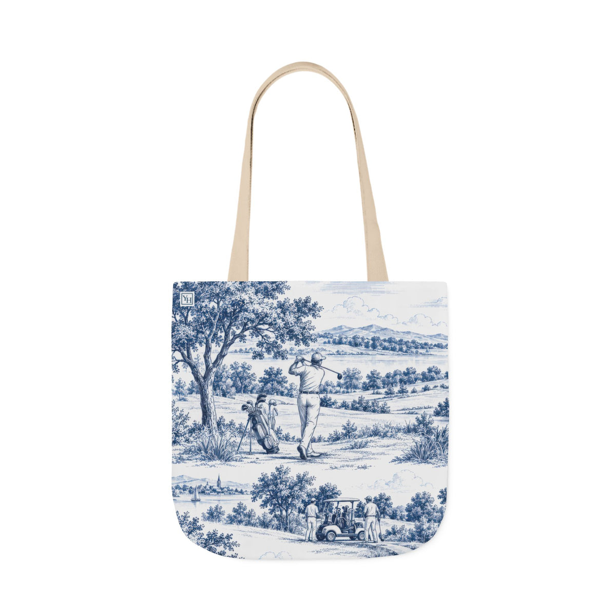 Golf Canvas Tote Bag — Toile Pattern | Indigo Blue