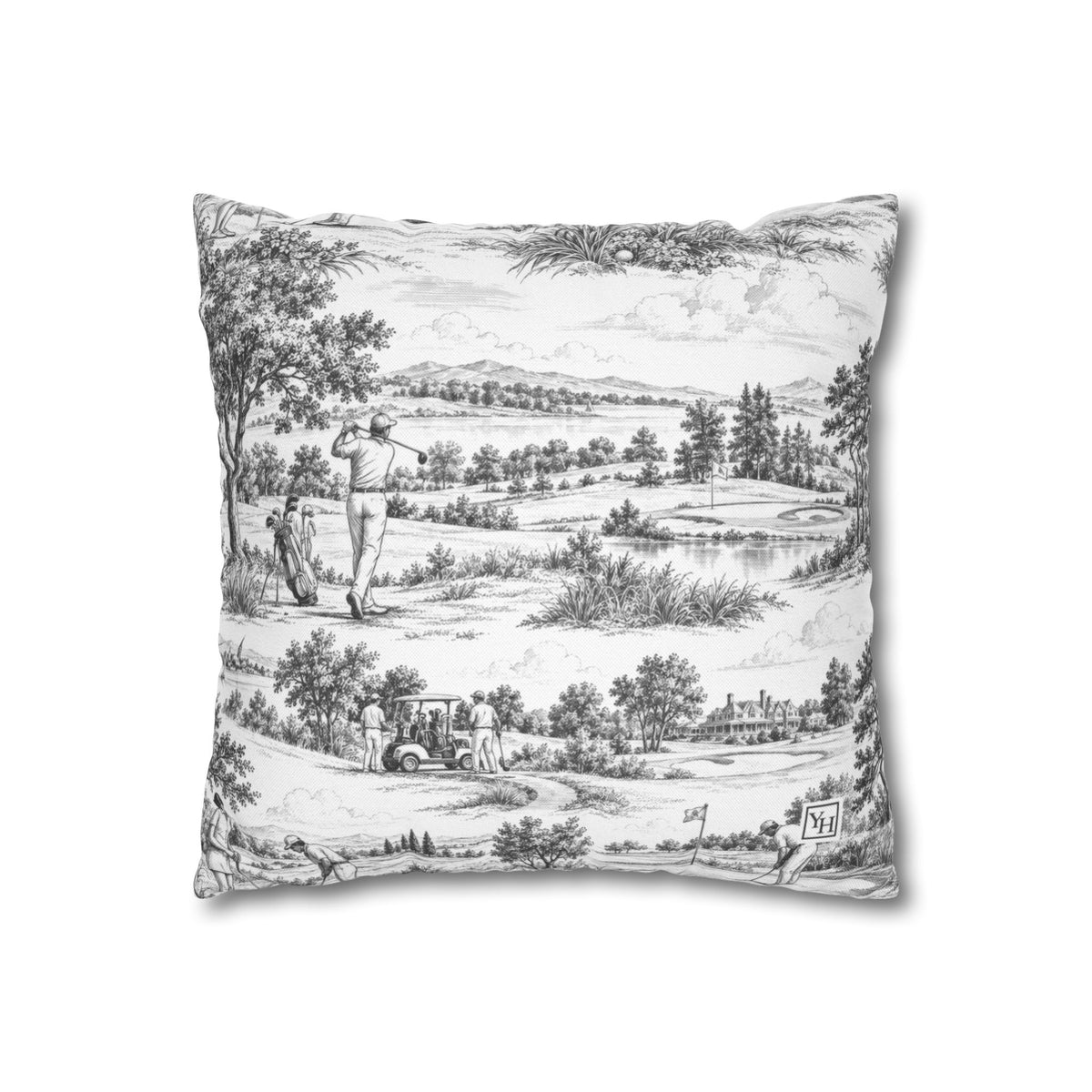 Golf Square Pillow Cover — Toile Pattern | Soft Black