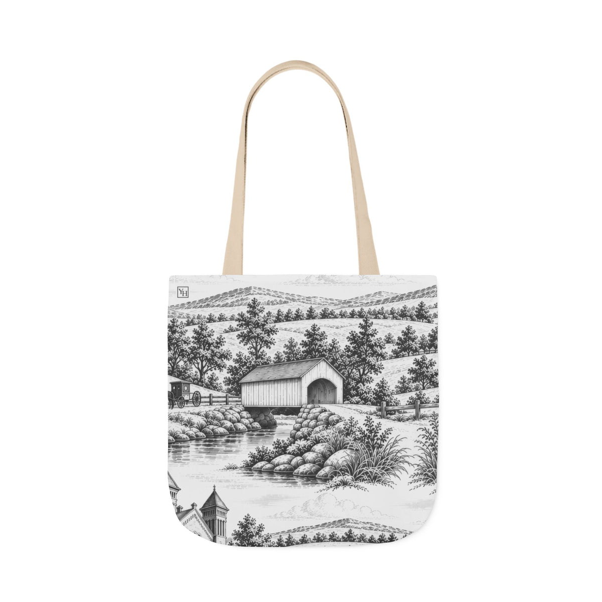 Lancaster Canvas Tote Bag — Toile Pattern | Soft Black
