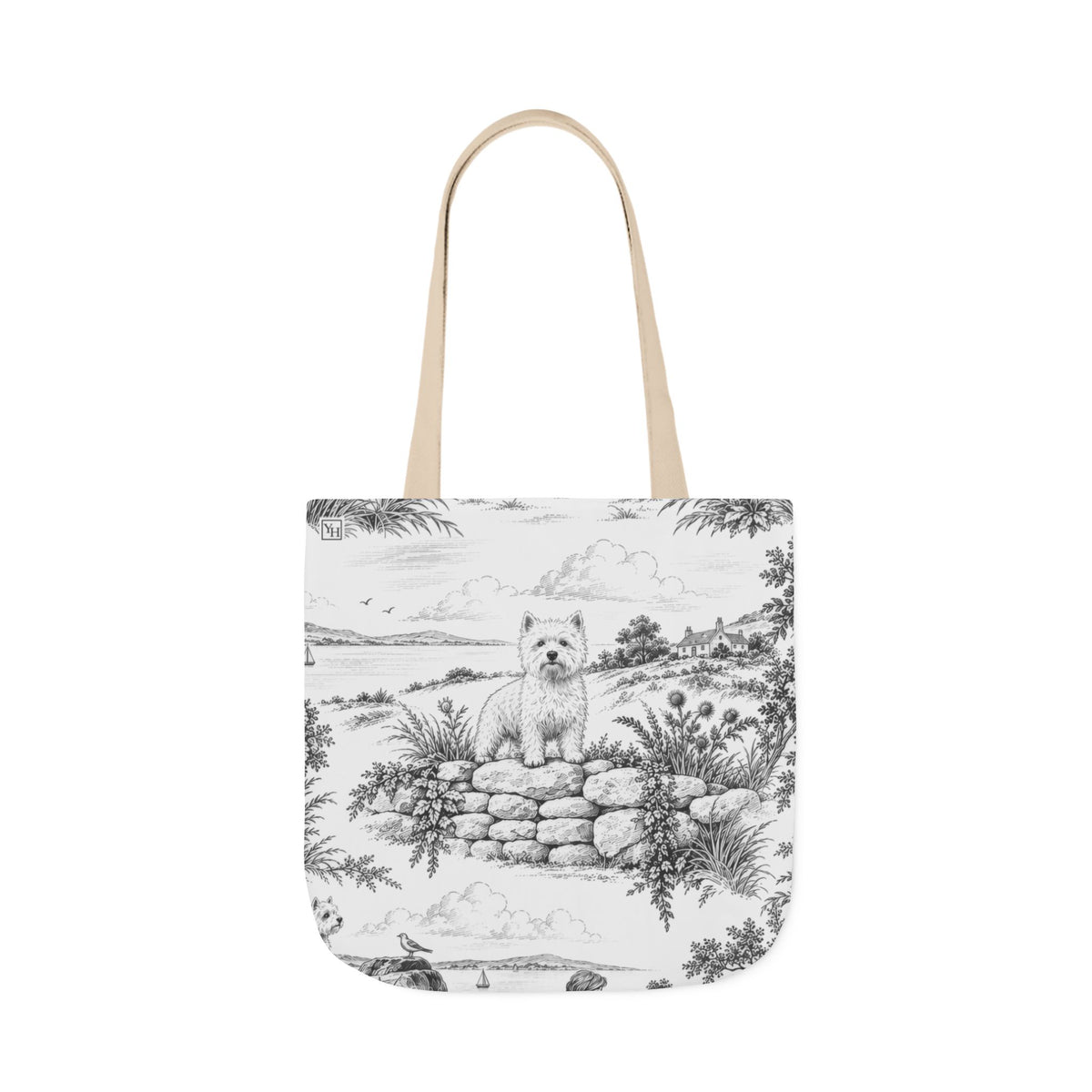 West Highland Terrier Canvas Tote Bag — Toile Pattern | Soft Black