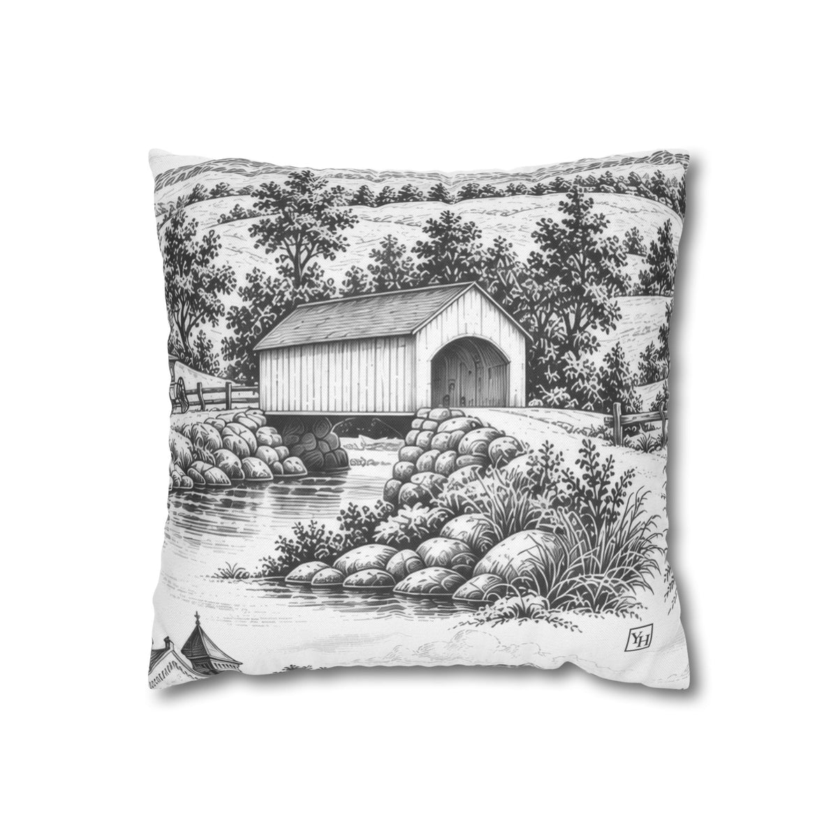 Lancaster Square Pillow Cover, Large Scale — Toile Pattern | Soft Black