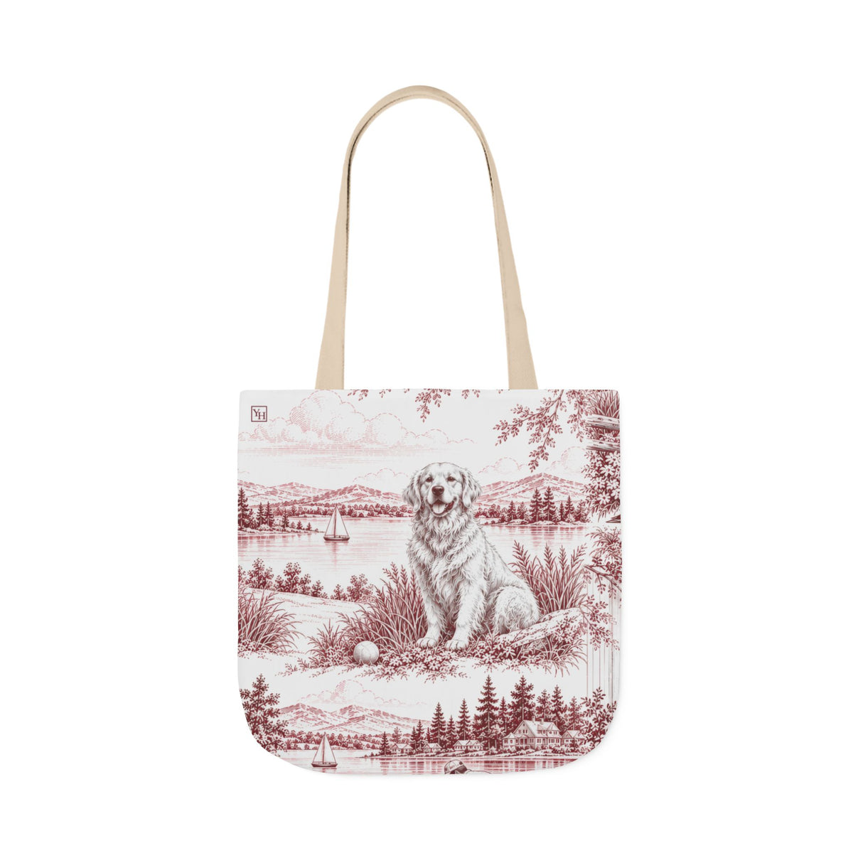 Golden Retriever Canvas Tote Bag — Toile Pattern | Turkish Red