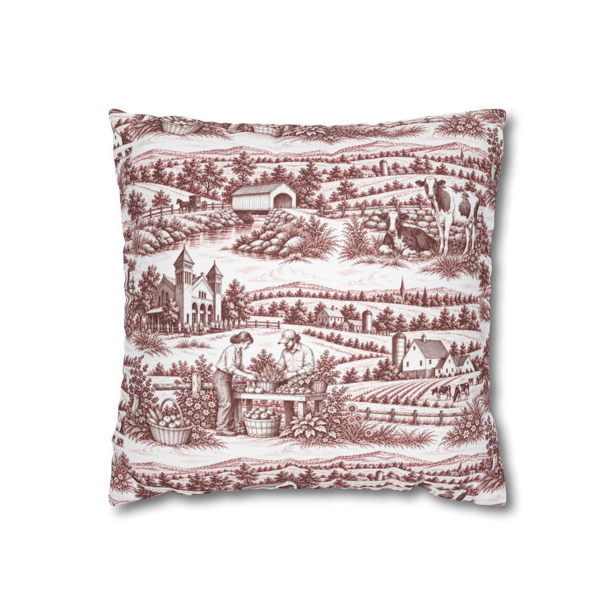 Lancaster Square Pillow Cover — Toile Pattern | Turkish Red