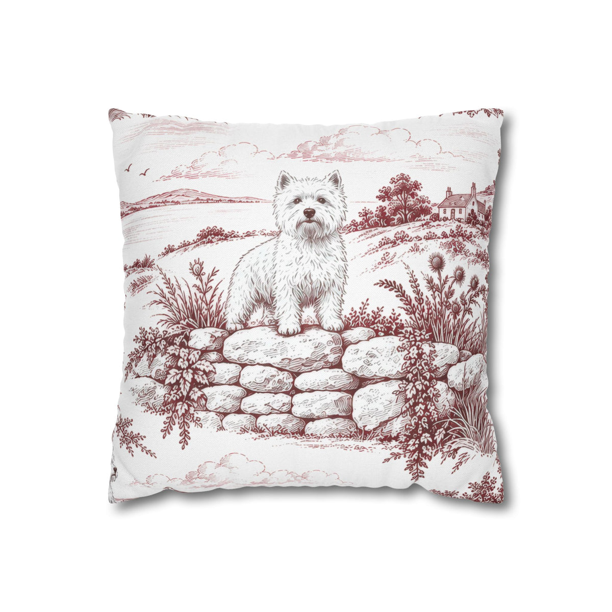 West Highland Terrier Square Pillow Cover, Large Scale — Toile Pattern | Turkish Red