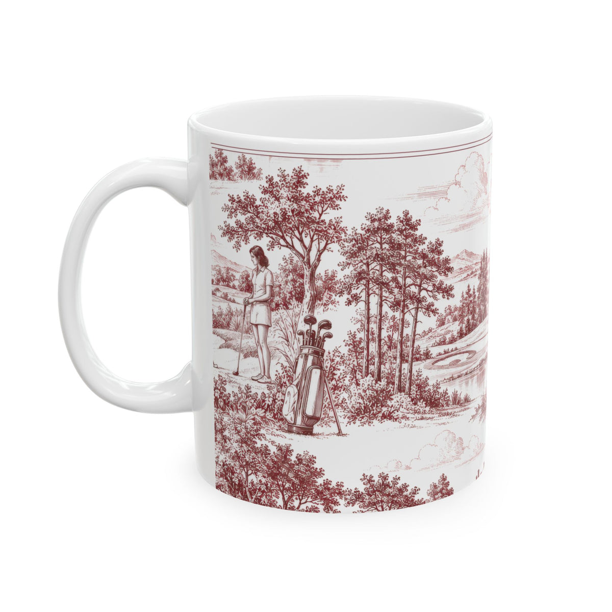 Golf Ceramic Mug — Toile Pattern | Turkish Red