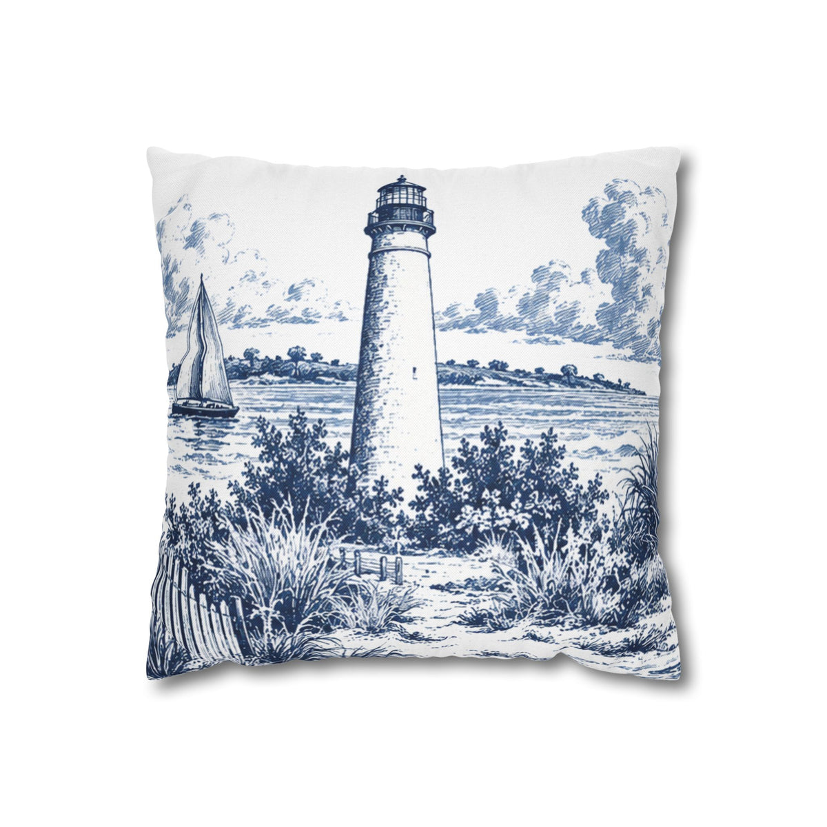 Cape May Square Pillow Cover, Large Scale — Toile Pattern | Indigo Blue