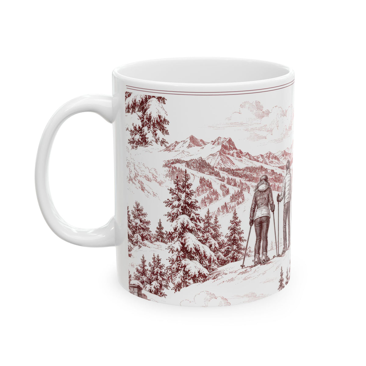 Skiing Ceramic Mug — Toile Pattern | Turkish Red