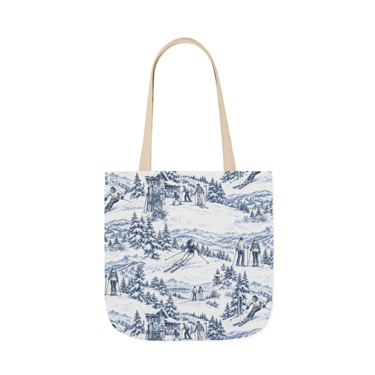 Skiing Canvas Tote Bag — Toile Pattern | Indigo Blue
