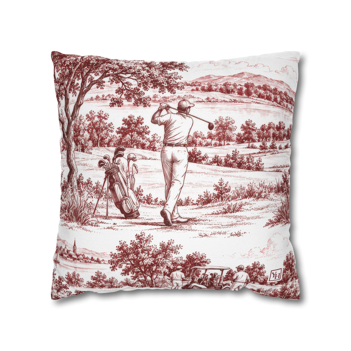 Golf Square Pillow Cover, Large Scale — Toile Pattern | Turkish Red