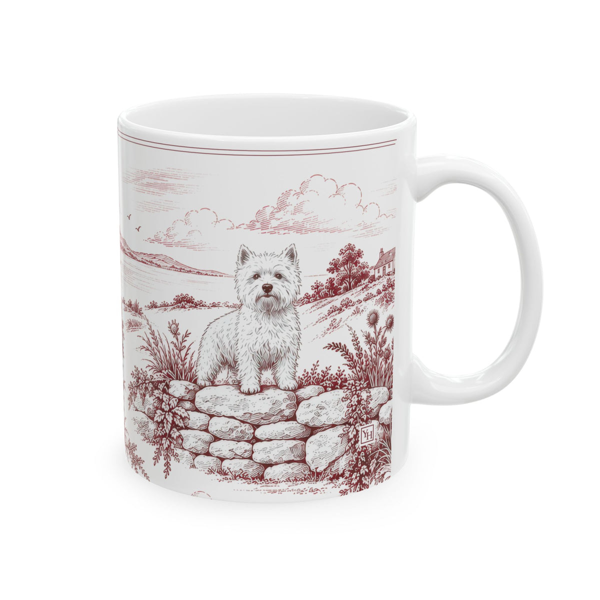West Highland Terrier Ceramic Mug — Toile Pattern | Turkish Red