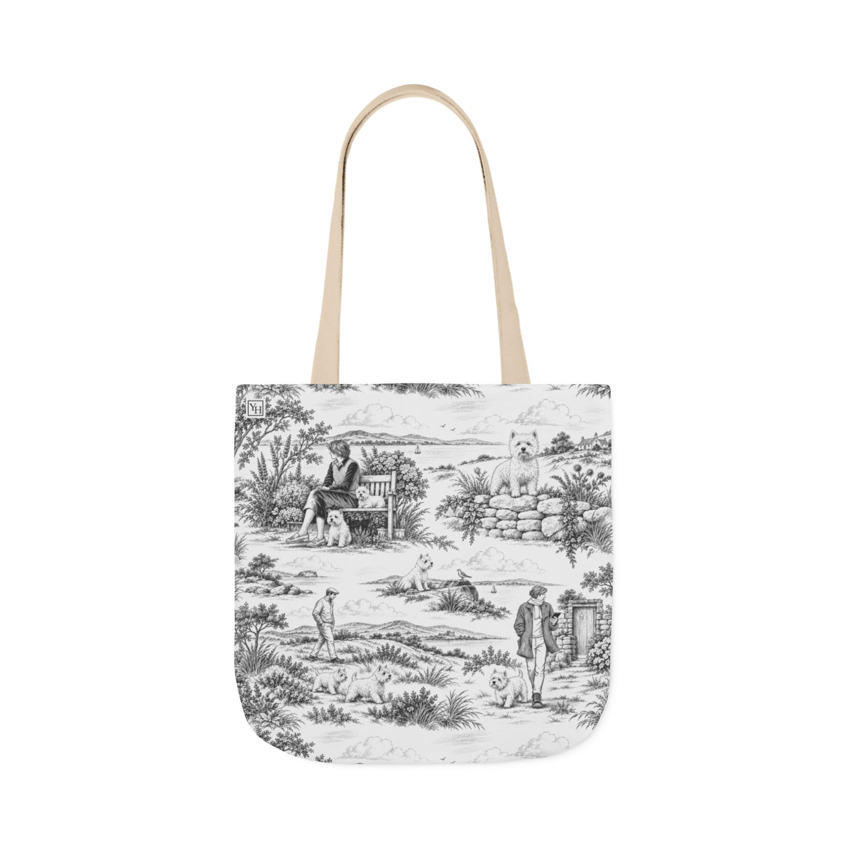 West Highland Terrier Canvas Tote Bag — Toile Pattern | Soft Black