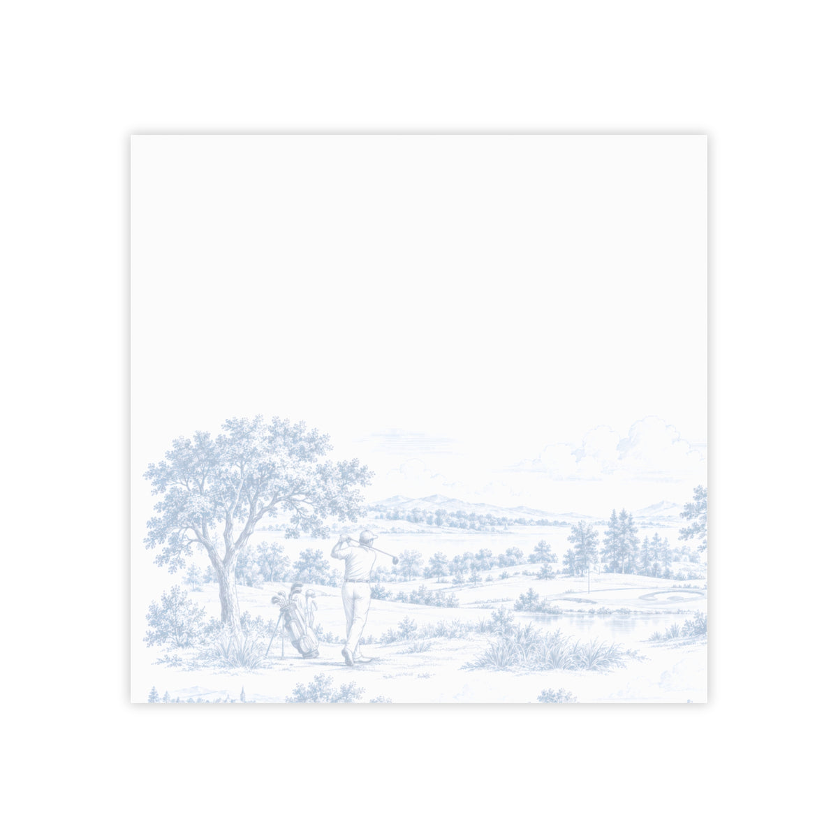 Golf Post-it® Note Pad — Toile Pattern | Indigo Blue