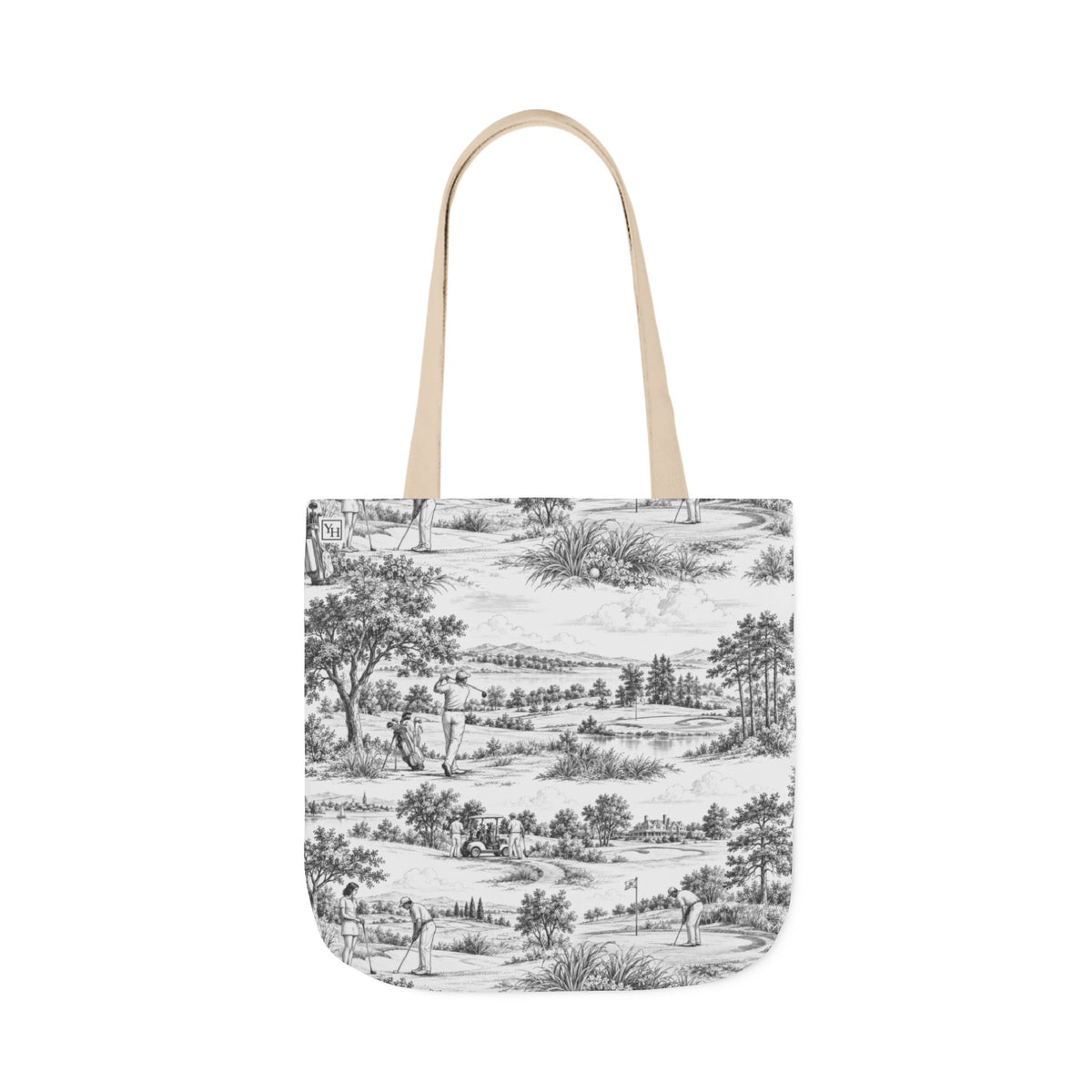 Golf Canvas Tote Bag — Toile Pattern | Soft Black