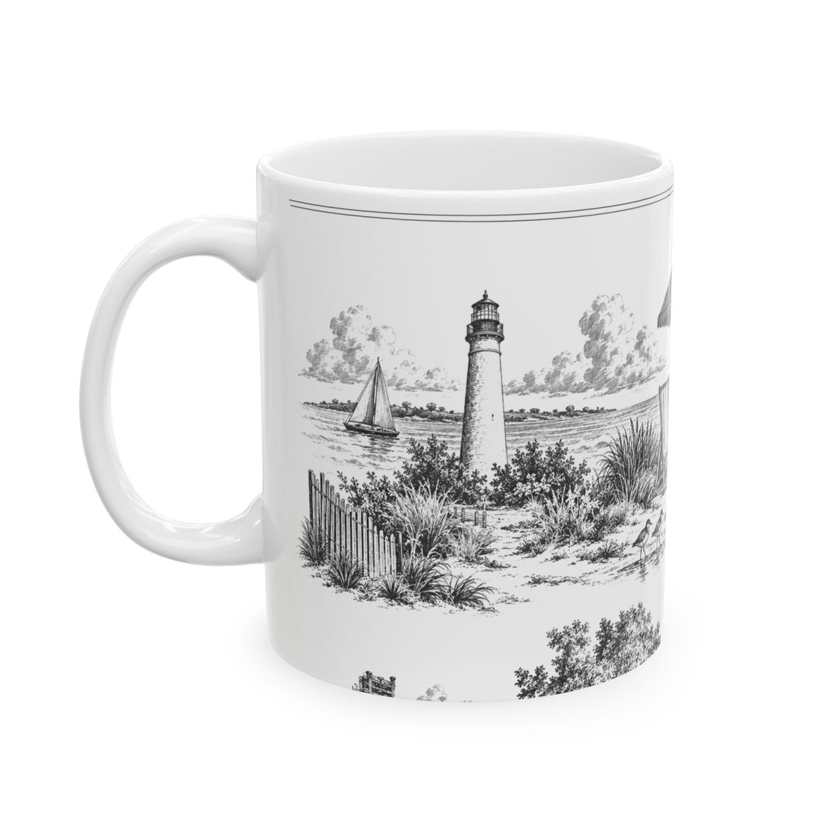 Cape May Ceramic Mug — Toile Pattern | Soft Black