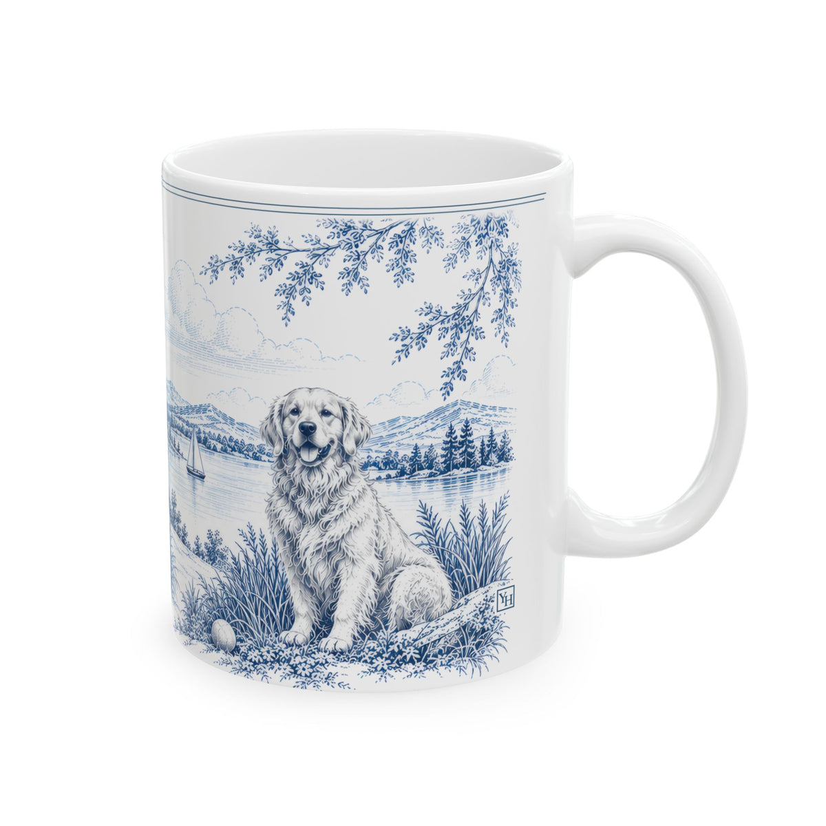 Golden Retriever Ceramic Mug — Toile Pattern | Indigo Blue