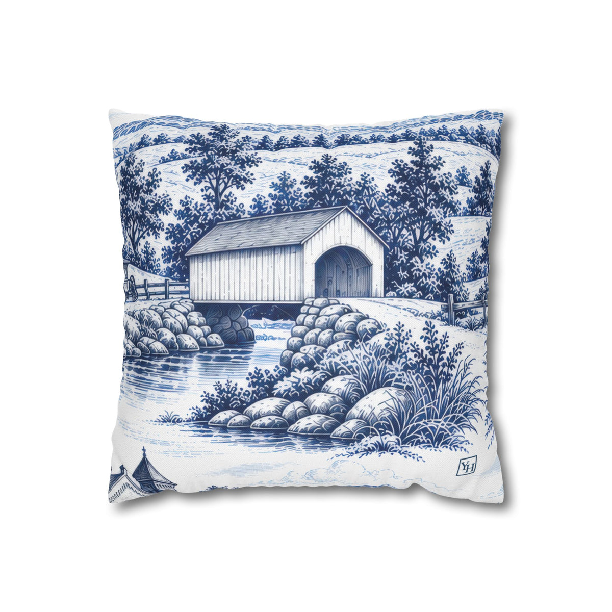 Lancaster Square Pillow Cover, Large Scale — Toile Pattern | Indigo Blue