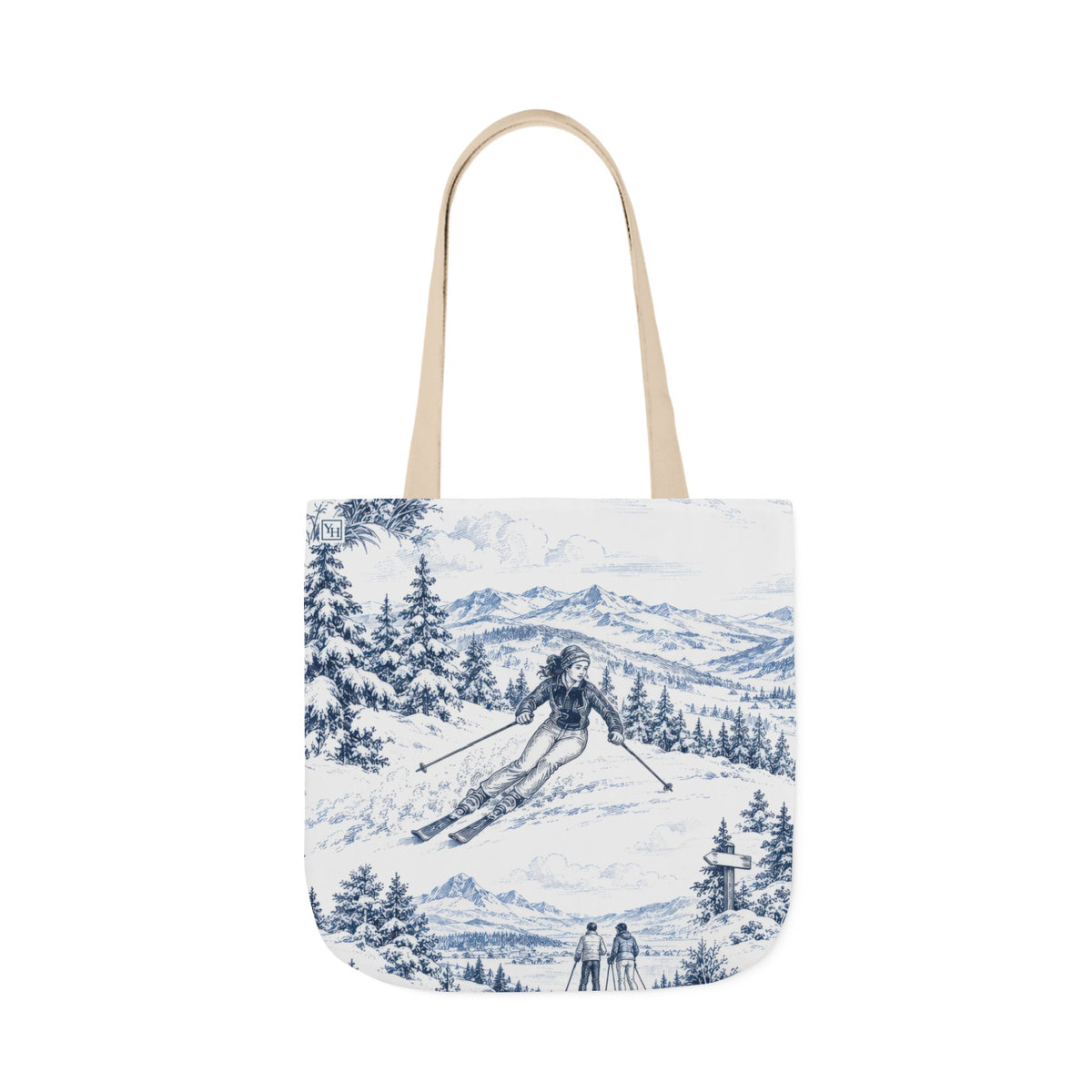 Skiing Canvas Tote Bag — Toile Pattern | Indigo Blue