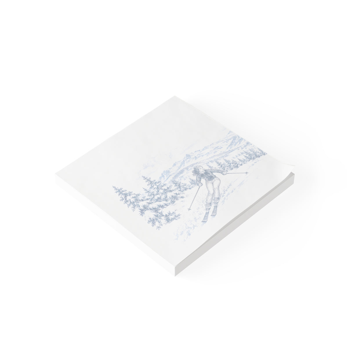 Skiing Post-it® Note Pad — Toile Pattern | Indigo Blue