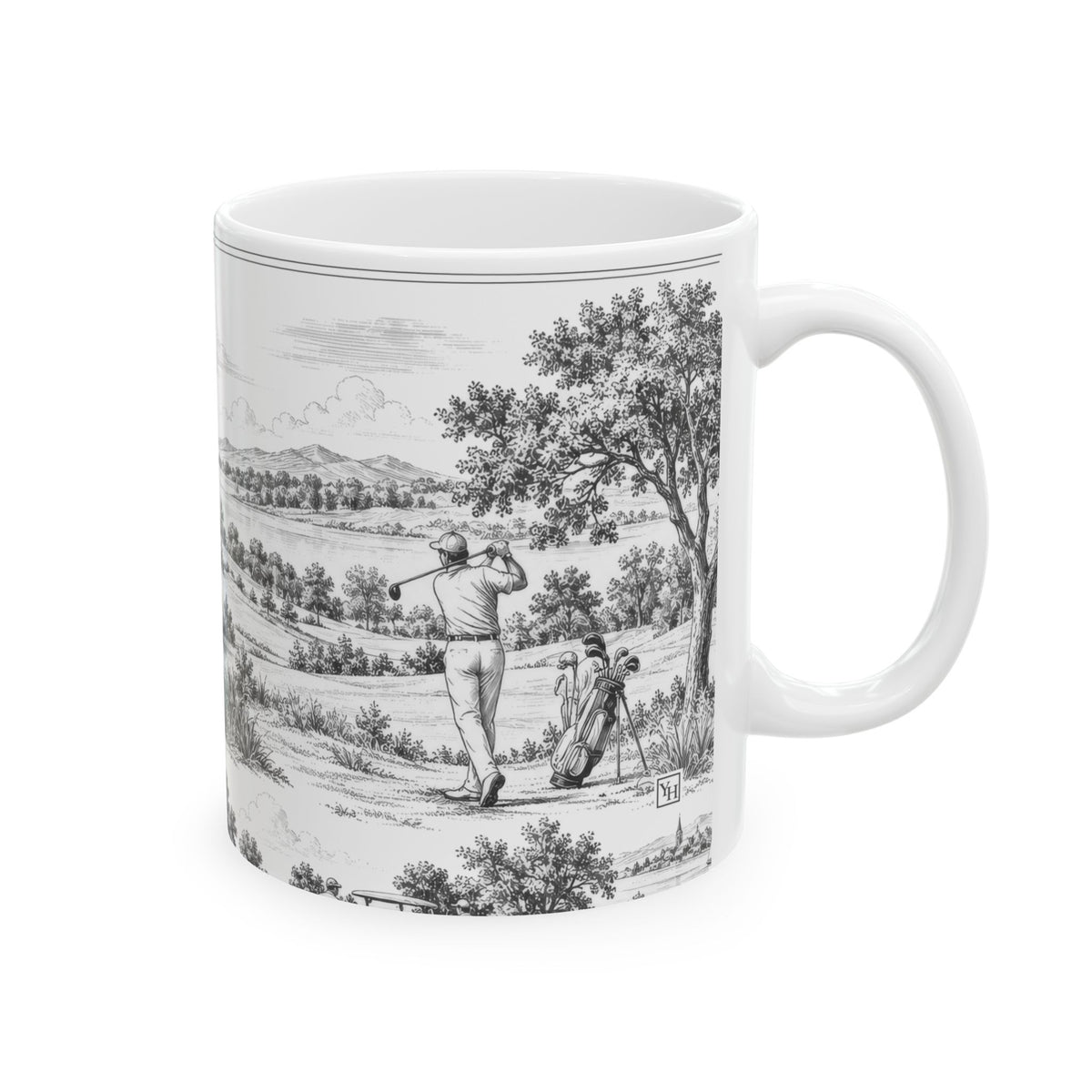 Golf Ceramic Mug — Toile Pattern | Soft Black