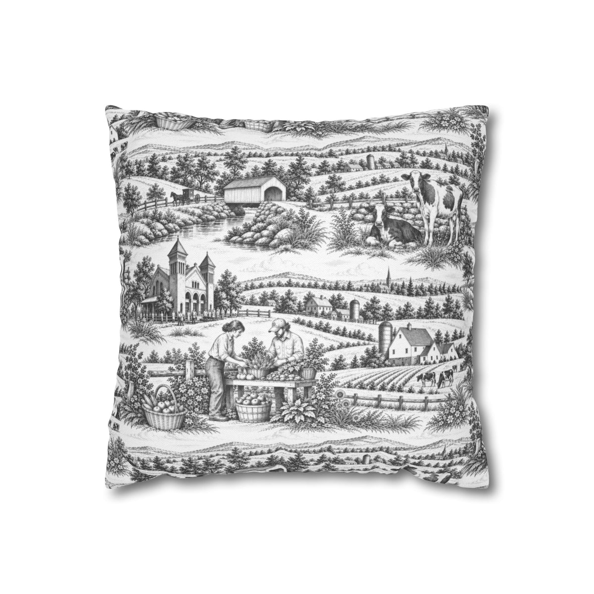 Lancaster Square Pillow Cover — Toile Pattern | Soft Black