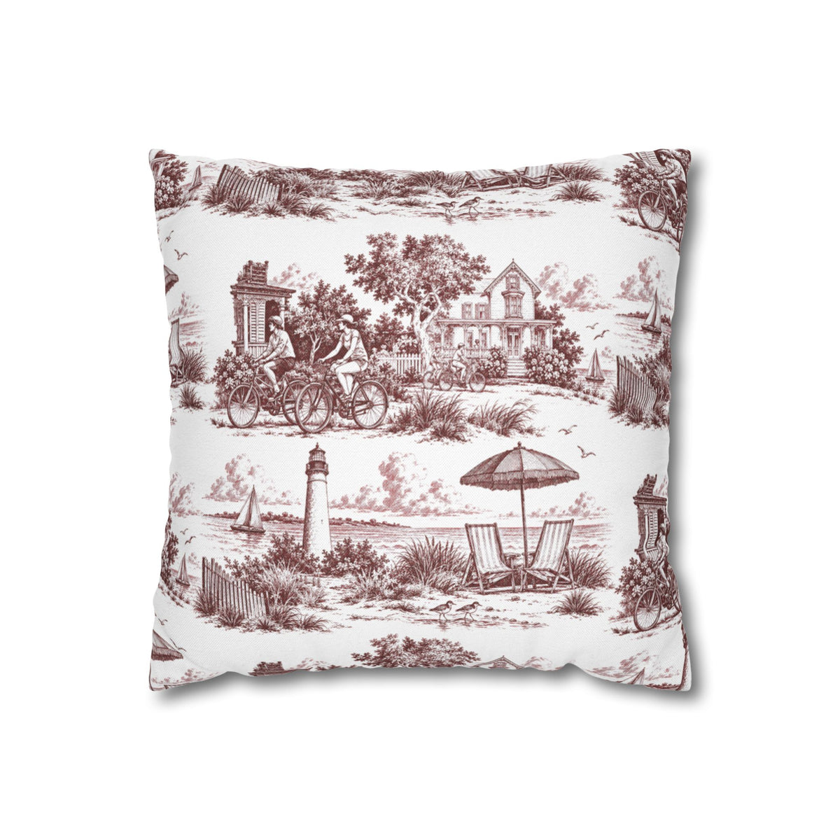 Cape May Square Pillow Cover — Toile Pattern | Turkish Red