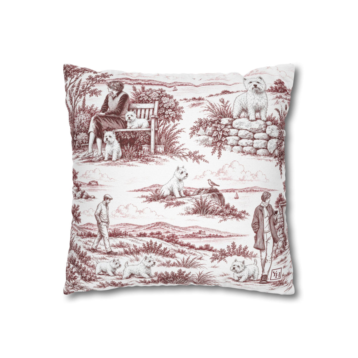 West Highland Terrier Square Pillow Cover, Large Scale — Toile Pattern | Turkish Red