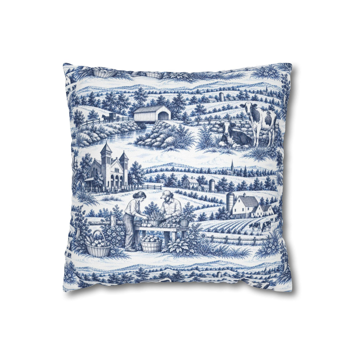 Lancaster Square Pillow Cover — Toile Pattern | Indigo Blue