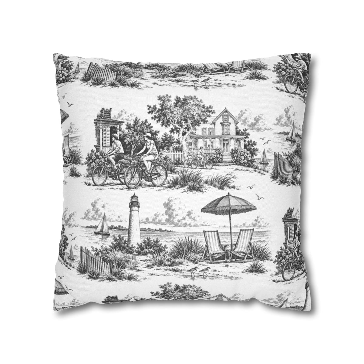 Cape May Square Pillow Cover — Toile Pattern | Soft Black