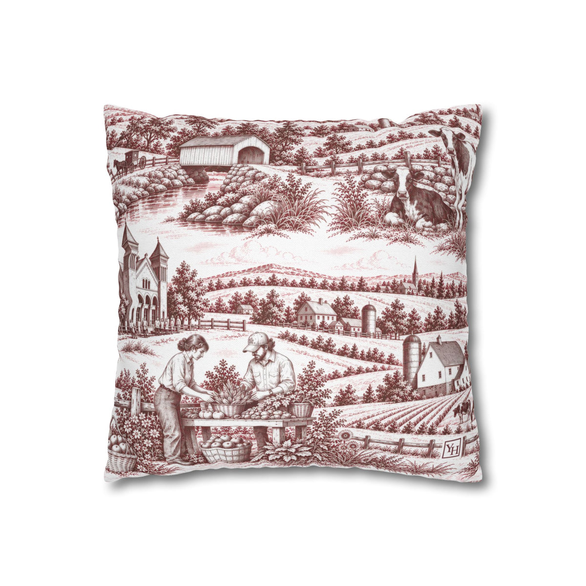 Lancaster Square Pillow Cover, Large Scale — Toile Pattern | Turkish Red