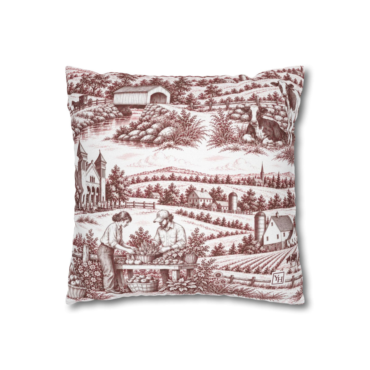 Lancaster Square Pillow Cover — Toile Pattern | Turkish Red
