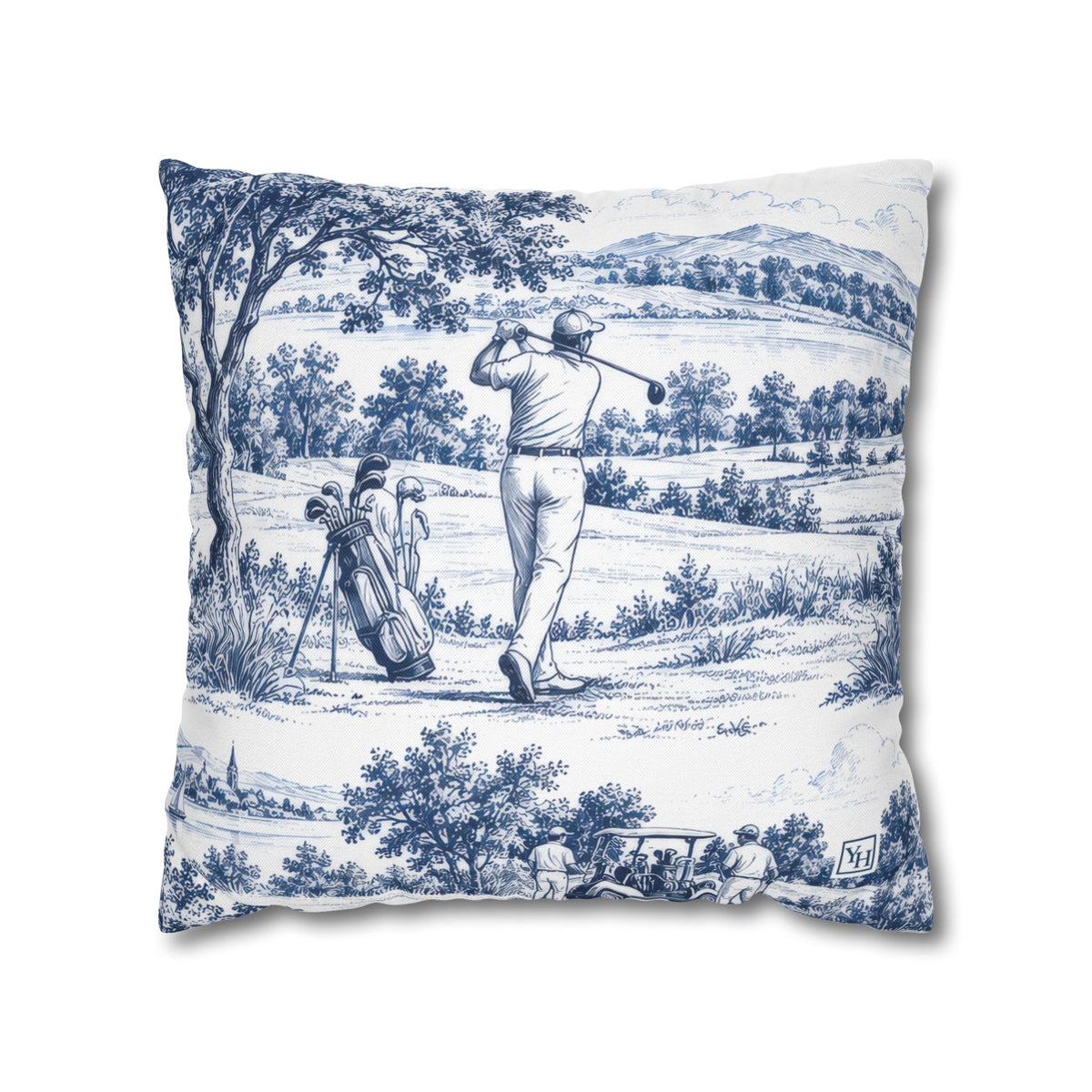 Golf Square Pillow Cover, Large Scale — Toile Pattern | Indigo Blue