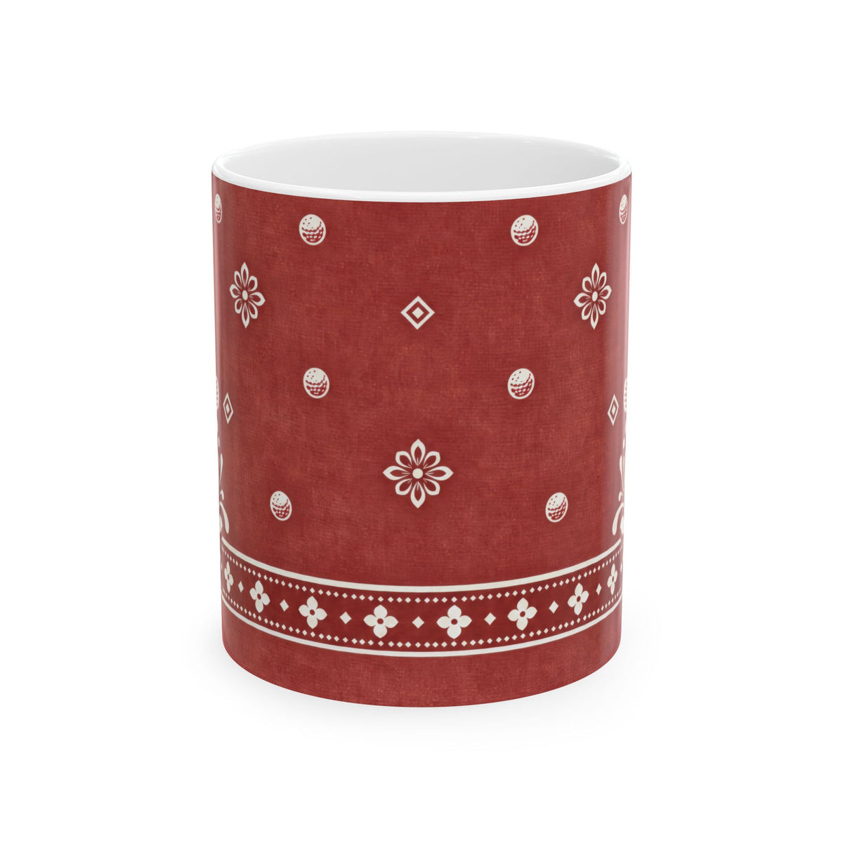 Golf Ceramic Mug — Western Bandana Pattern | Turkish Red