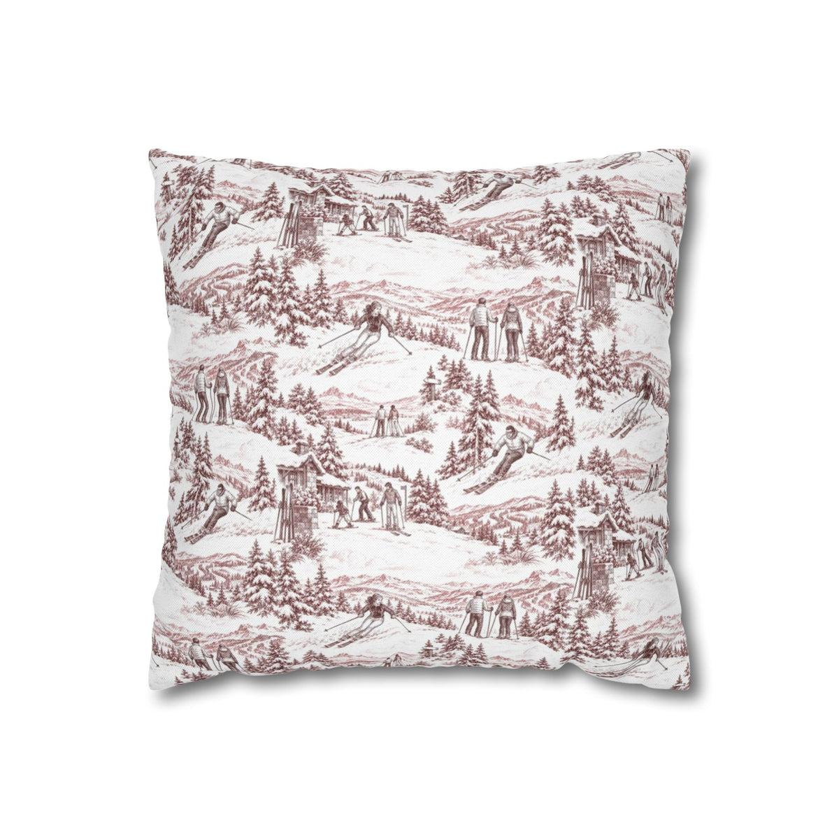 Skiing Square Pillow Cover — Toile Pattern | Turkish Red