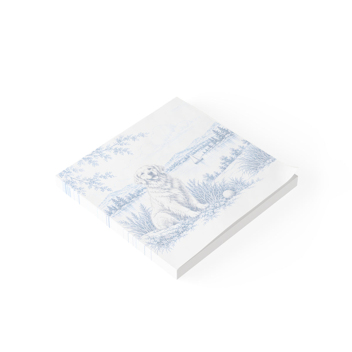 Golden Retriever Post-it® Note Pad — Toile Pattern | Indigo Blue