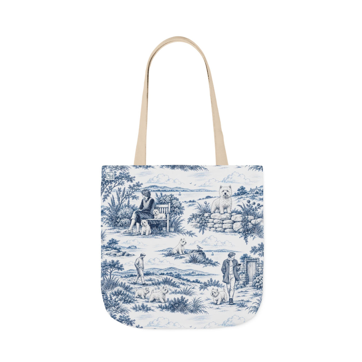 West Highland Terrier Canvas Tote Bag — Toile Pattern | Indigo Blue