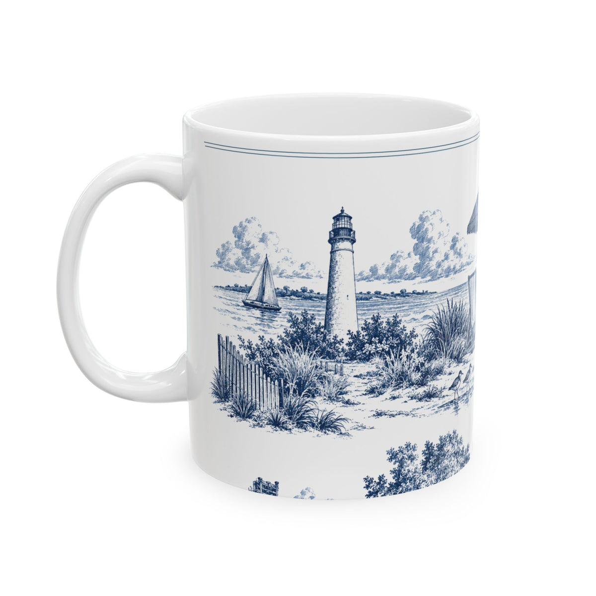 Cape May Ceramic Mug — Toile Pattern | Indigo Blue